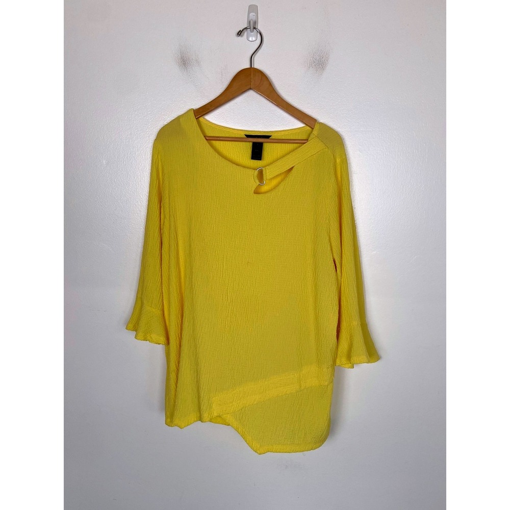 Ali Miles High Asymmetrical Top Size L Yellow Bell Sleeves Artsy Art